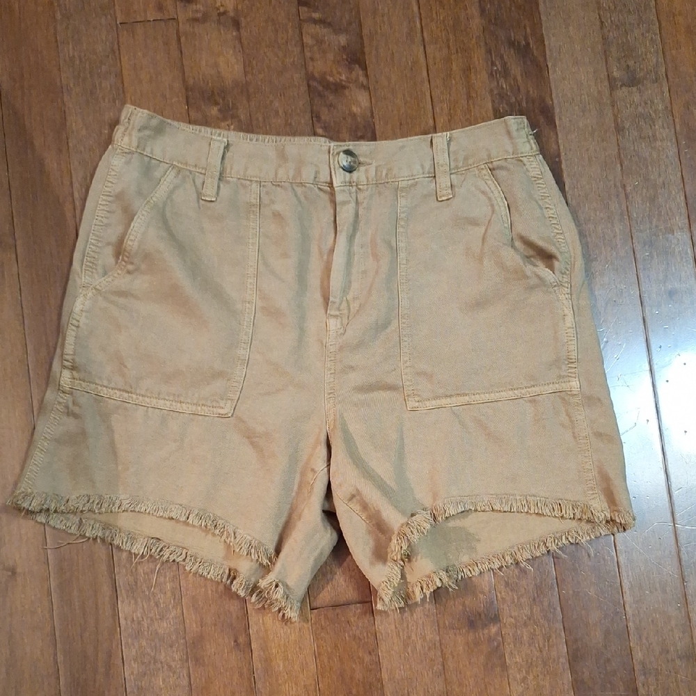 Aerie Tan Linen Blend Shorts Distressed Style